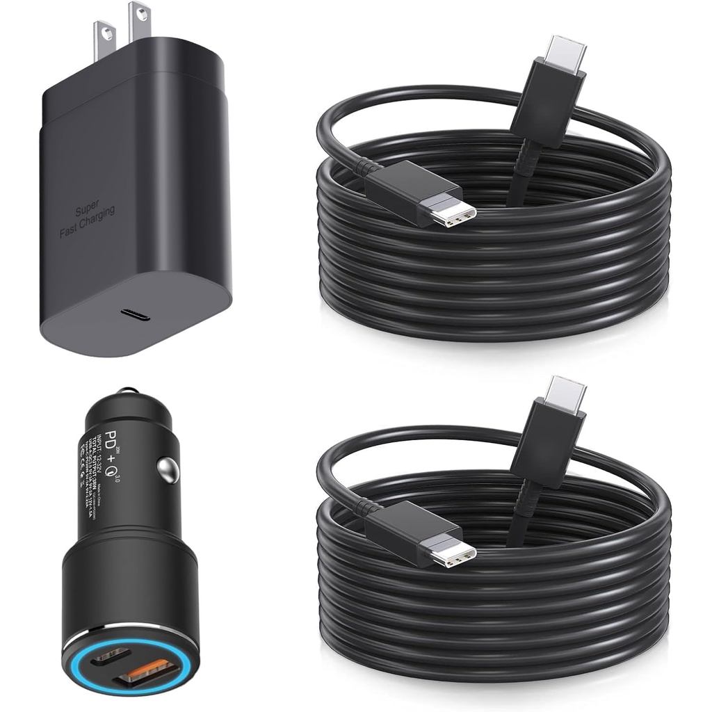 Bộ sạc nhanh Samsung Type C, Bộ sạc nhanh tường / xe hơi 25W PD USB C với cáp sạc 6.6Ft cho Samsung 