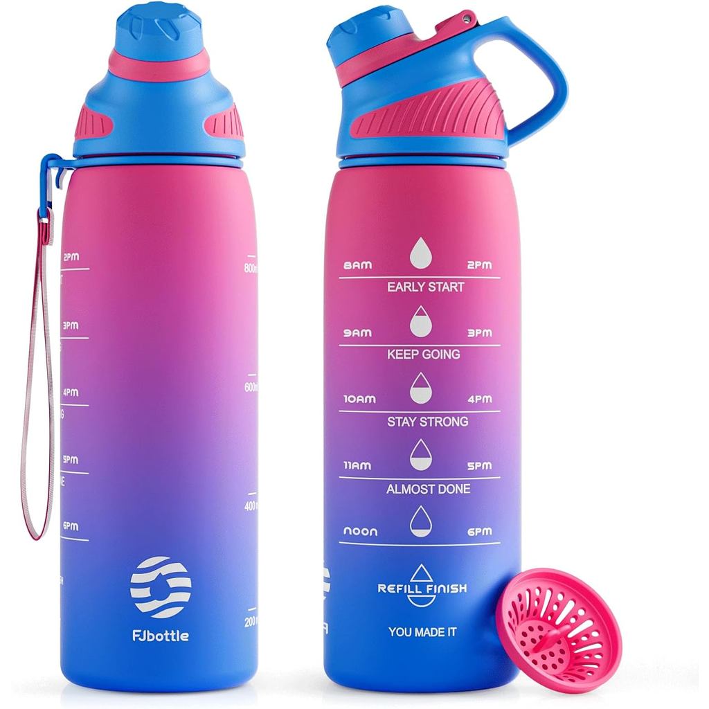 Bình nước bằng nhựa Fjbottle Tritan có dây đeo, Bình nước thể thao không chứa BPA 34 oz, có nắp từ t