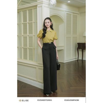 Quần suông đen nắp túi thiết kế Elise mã ES2601056BPWOBK