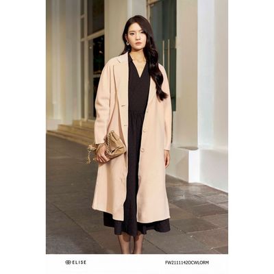 Áo măng tô dạ cam sáng lông cừu thiết kế Elise FW2111142OCWLOR