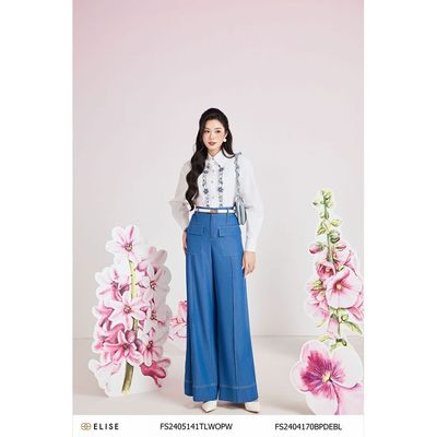 Quần suông jean xanh túi ốp diễu chỉ thiết kế Elise FS2404170BPDEBL