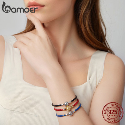 Bamoer Bạc 925 Vòng Tay Khóa Tròn Da Cơ Bản 17 19CM Trang Sức Quà Tặng Cho Nữ