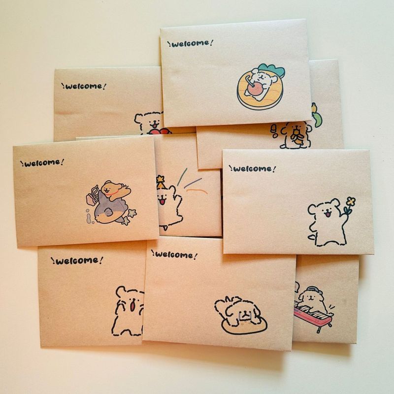 线条狗信纸信封套装牛皮告白情书励志贺卡手账毕业成人礼Cute envelope, letter paper, handwritten letter, cartoon, high-value creat