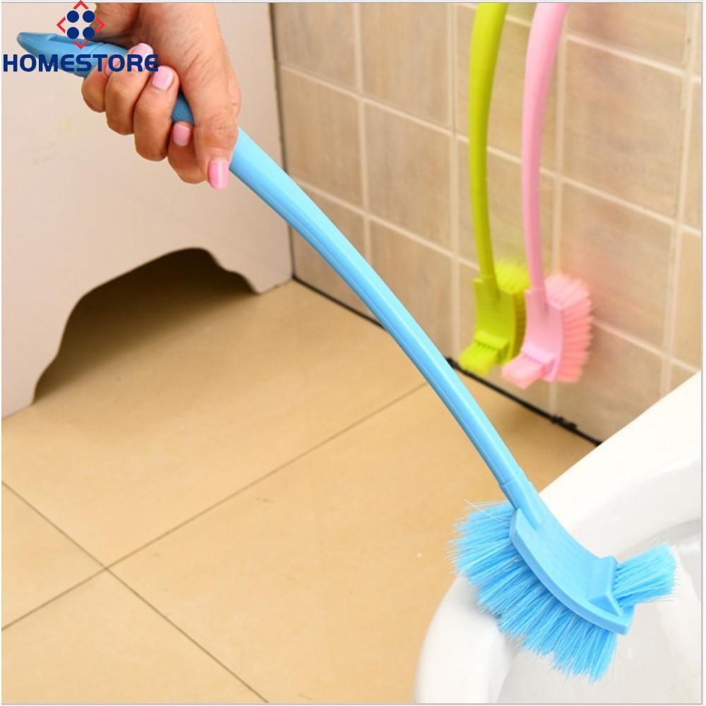 [Homestore]long handle dual sided toilet brush with curved design plastic cleaning brush