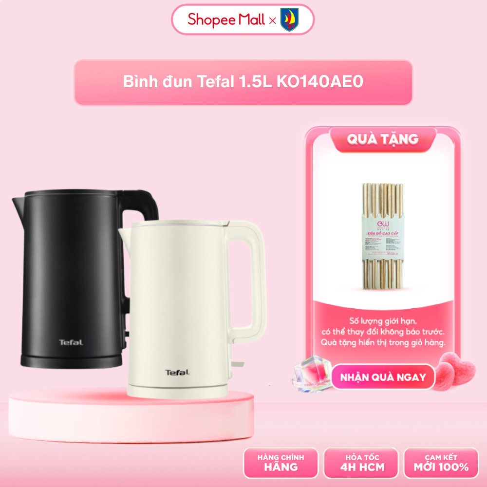 Bình đun, ấm siêu tốc inox 2 lớp Tefal 1.5L KO140AE0 - Rise/Black - Bảo hành chính hãng 24 tháng