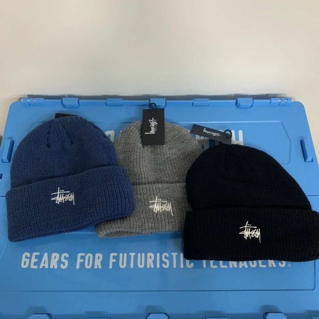 Stussy Stussy Len Mũ Dệt Kim Co Giãn Mũ Nam Nữ Bảo Vệ Tai Mũ Ấm Áp