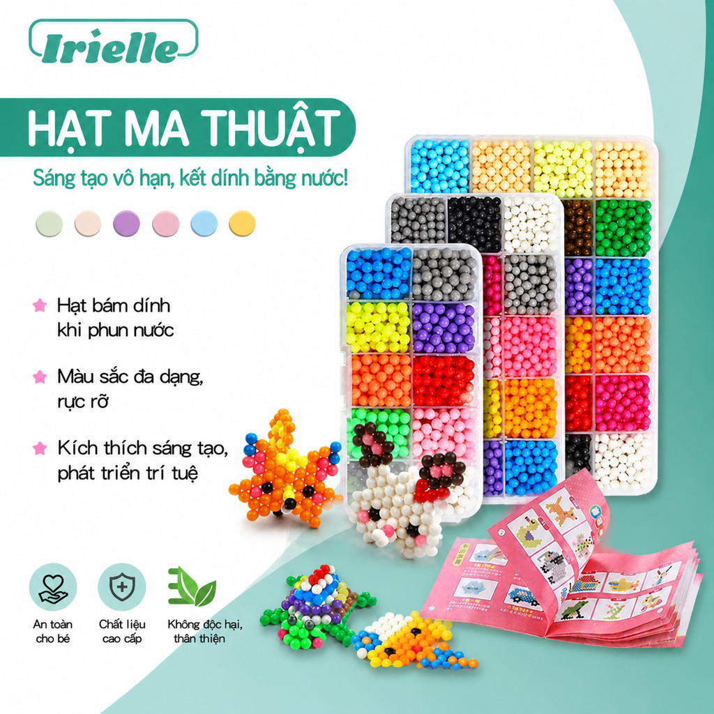 Irielle Đồ Chơi Hạt Đậu Thần Nhiều Màu Sắc, Đồ Chơi Giáo Dục Sáng Tạo An Toàn Cho Bé Từ 6 Tuổi