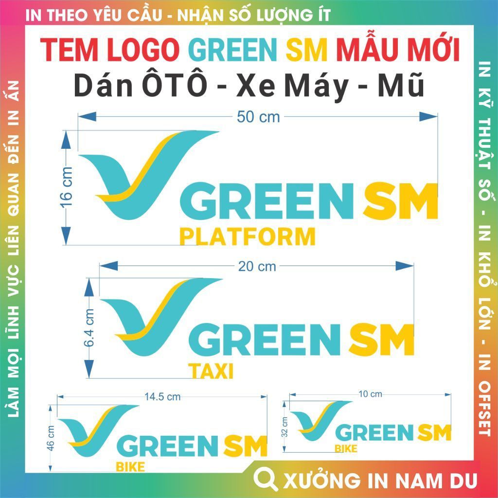 Tem Logo Green SM, Mẫu mới của Xanh SM, dán Ôtô, Xe máy, Mũ Bảo Hiểm