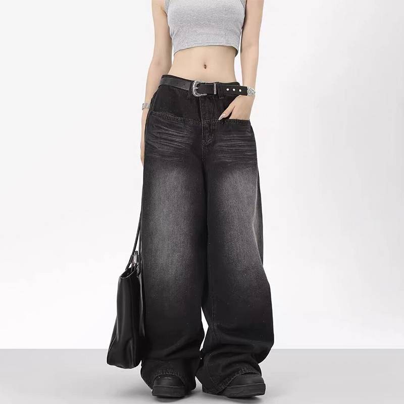 Y2E2noa Quá Khổ Retro Quần Jean Ống Rộng Quần Nữ Sang Trọng Y2K Eo Thấp Baggy Quần Jean Nam Thùng Qu