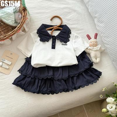 Set Váy Bé Gái Áo Cổ Polo Phối Ren Cùng Chân Váy Xòe Xếp Tầng MINTSCLOSET GS1514