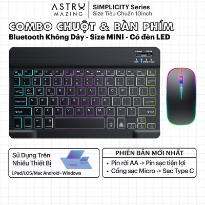 Combo chuột và bàn phím AstroMazing bluetooth không dây size mini có LED cho máy tính bảng, tablet