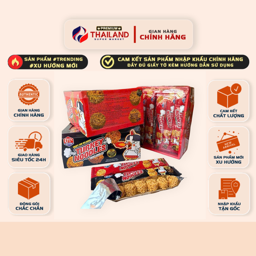 [HỘP 30 GÓI] Mì Tôm Ăn Sống Turkey Noodles Vị Gà Cay Thái Lan 20g - Hộp 30 Gói