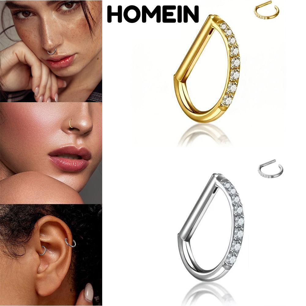 HOMEIN Septum Ring, D Shape CZ 16G Sụn Tai Xuyên, Bản Lề Bông Tai ASTM F136 Titan Bản Lề Đoạn Clicke