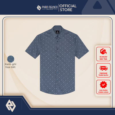 Áo sơ mi hoạ tiết nam cộc tay Phan Nguyễn, chất liệu cao cấp, mềm mát, form slim fit SMC.488