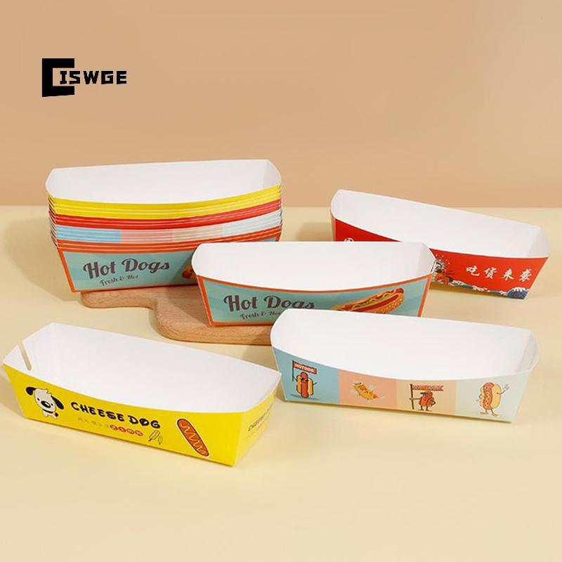 [CISWGE] 100 Khay Nửa Dài / Hotdog Không Lạnh Có Thiết Kế In Hình Hotdog Sandwich Hot Dog Paaging Kh