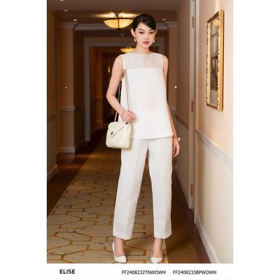 Quần tafta trắng gập gấu lé viền thiết kế Elise FF2408233BPWOWH