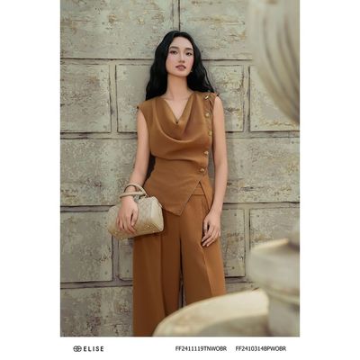 Quần suông nâu nắp túi cạp thiết kế Elise FF2410314BPWOBR