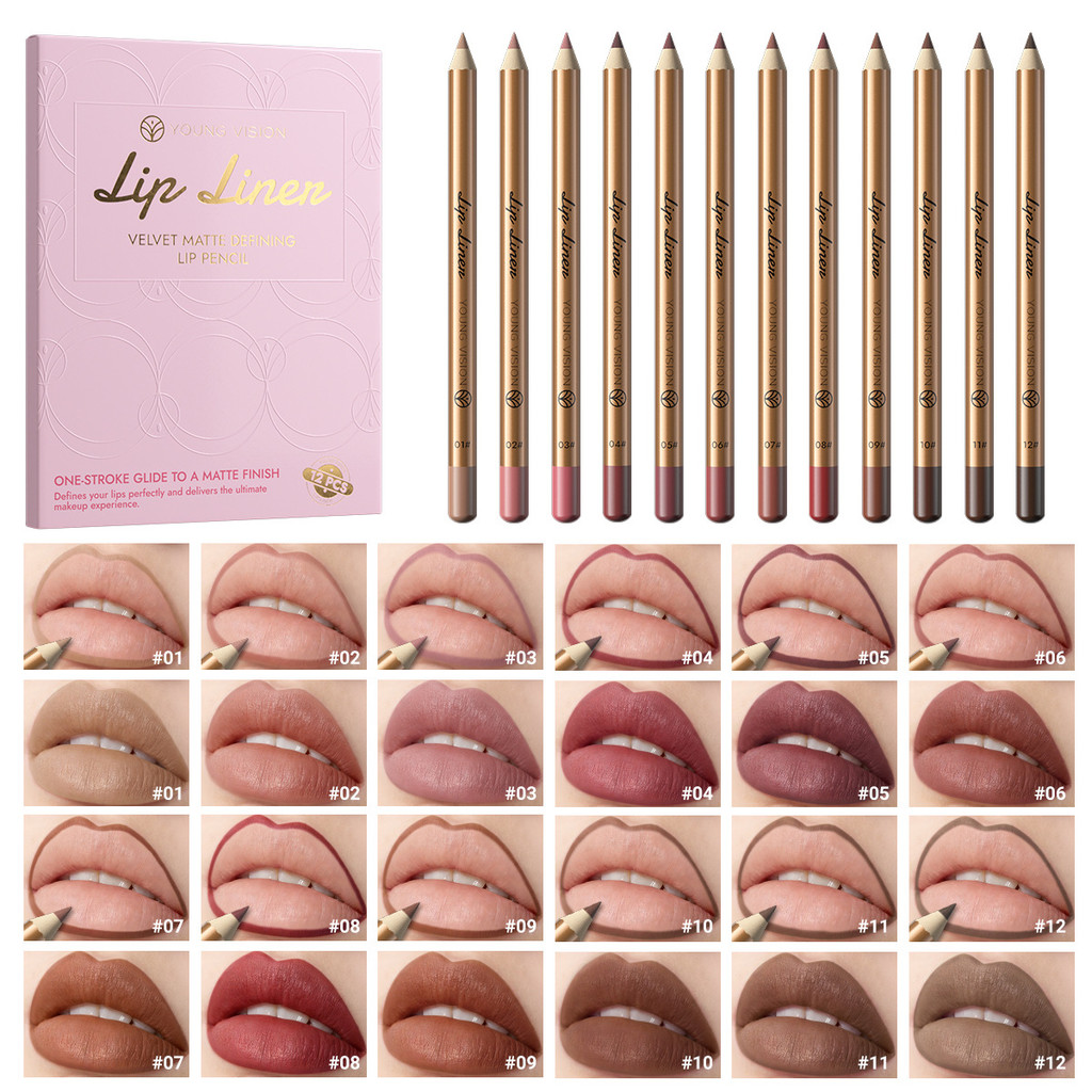 YOUNG VISION 12 màu Velvet Matte Wood Pole Lip Liner Set
