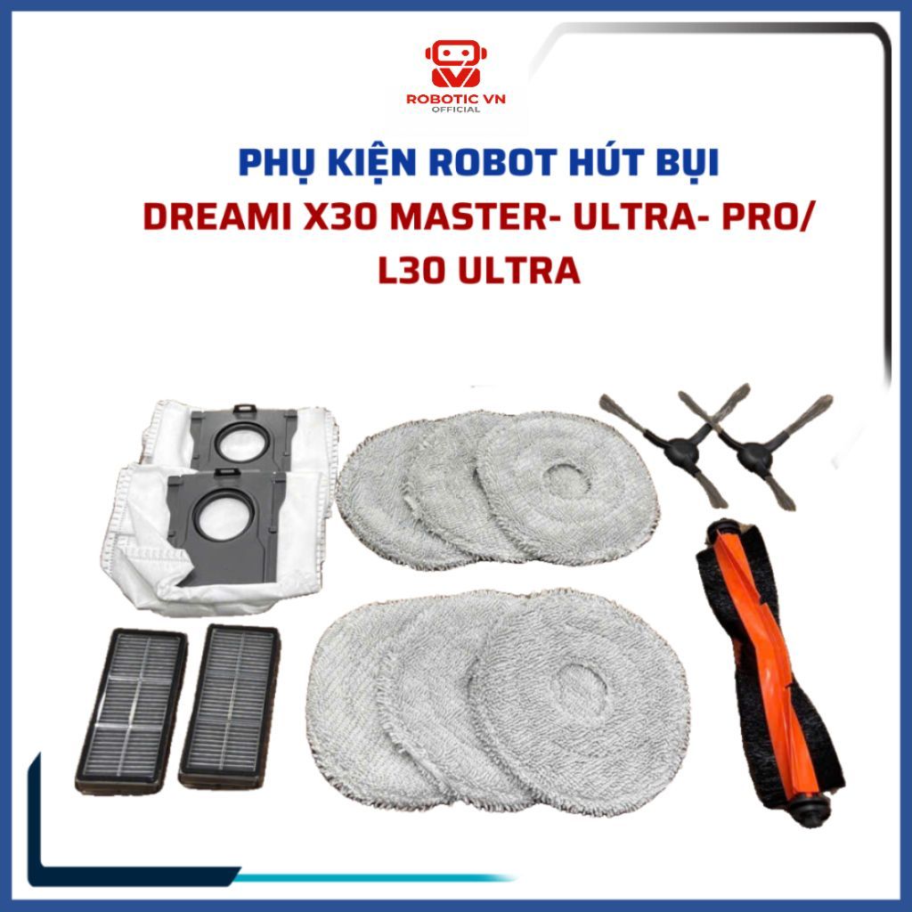 Phụ kiện Dreame L30 Ultra, X30 Ultra, X30 Master, X30 Pro khăn, lọc, chổi cạnh, chổi lăn, túi rác