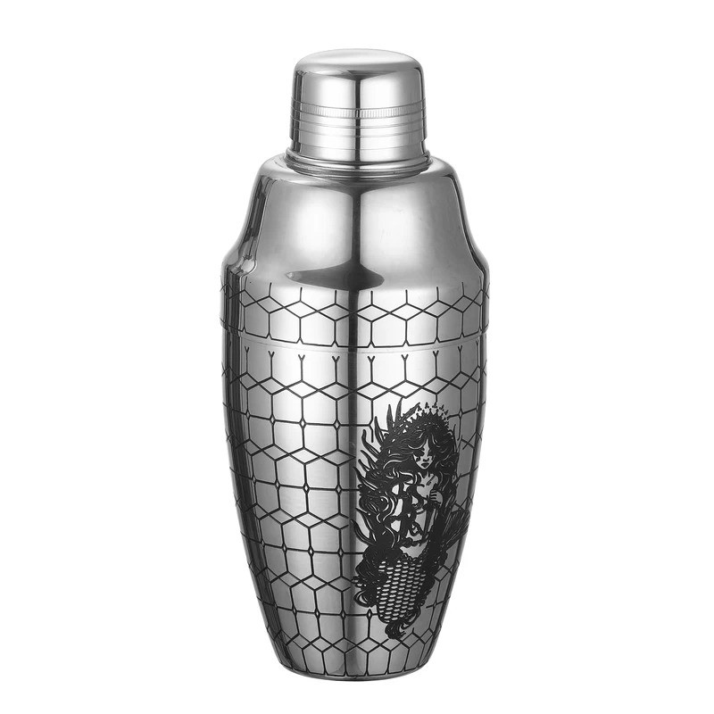 Bình lắc Cobbler bằng thép không gỉ 500ml có họa tiết khắc Cocktail Shaker Bar Shaker Cobbler Shaker