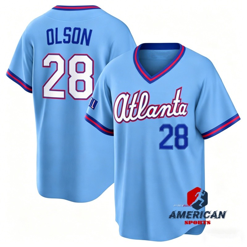 Nam Áo bóng chày Atlanta Braves Matt Olson màu xanh nhạt
