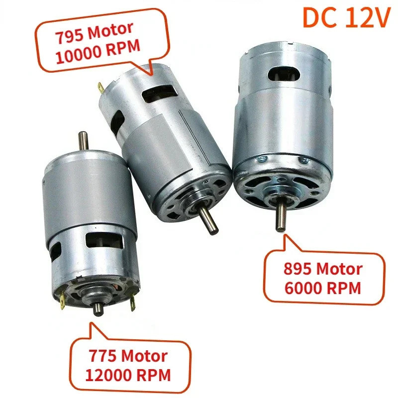 Quạt DC Motor 775 / 795 / 895 12V Micro Motor 12000 / 10000 / 6000 RPM Tốc độ cao Vòng bi đôi mô-men