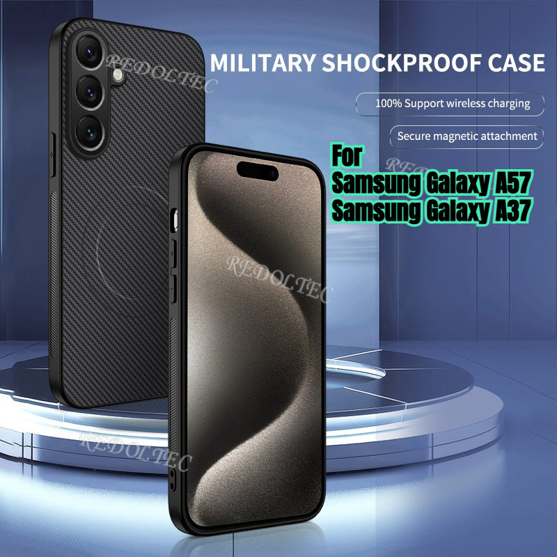 Dành Cho Samsung Galaxy A57 A37 Da Chống Sốc Họa Tiết Sợi Carbon Vỏ Từ Tính Cho Samsung A37 A57 Sạc 