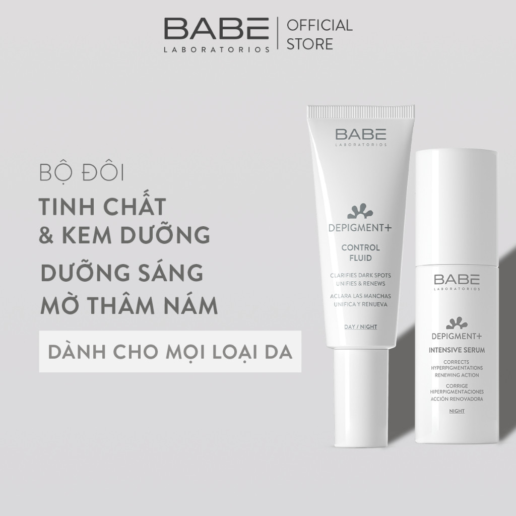 Bộ Đôi Tinh Chất Và Kem Dưỡng Dưỡng Sáng Mờ Thâm Nám BABE DEPIGMENT+ Intensive Serum 30ml & Control Fluid 40ml | BigBuy360 - bigbuy360.vn