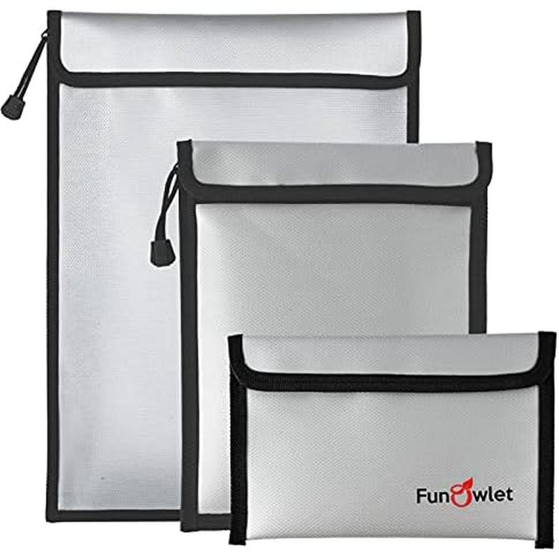 FunOwlet Fireproof Waterproof Document Bag – 3 Pack Fire and Water Resistant Zipper Storage Organize