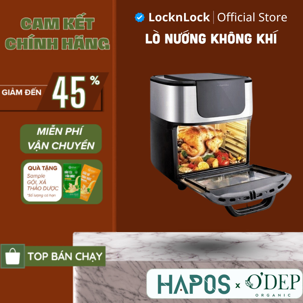 Lò nướng không khí 10 lít LocknLock Chính hãng Air Oven, Nhiều phụ kiện nấu nướng - Màu đen EJF691 -