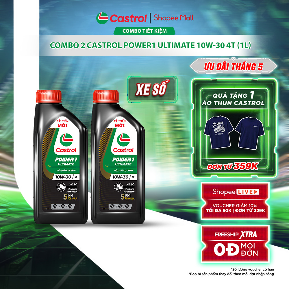 COMBO 2 Dầu nhớt xe số Castrol POWER1 ULTIMATE 10W-30 4T (1L)
