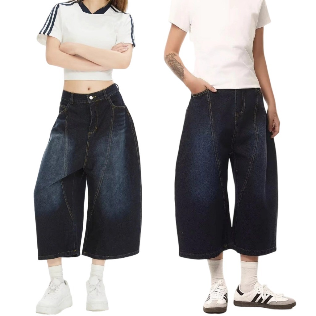 Quần Short Denim Mỹ Celana pendek Denim Baggy Quần Jean Quần Jean Thời Trang 3 / 4 Quần Người