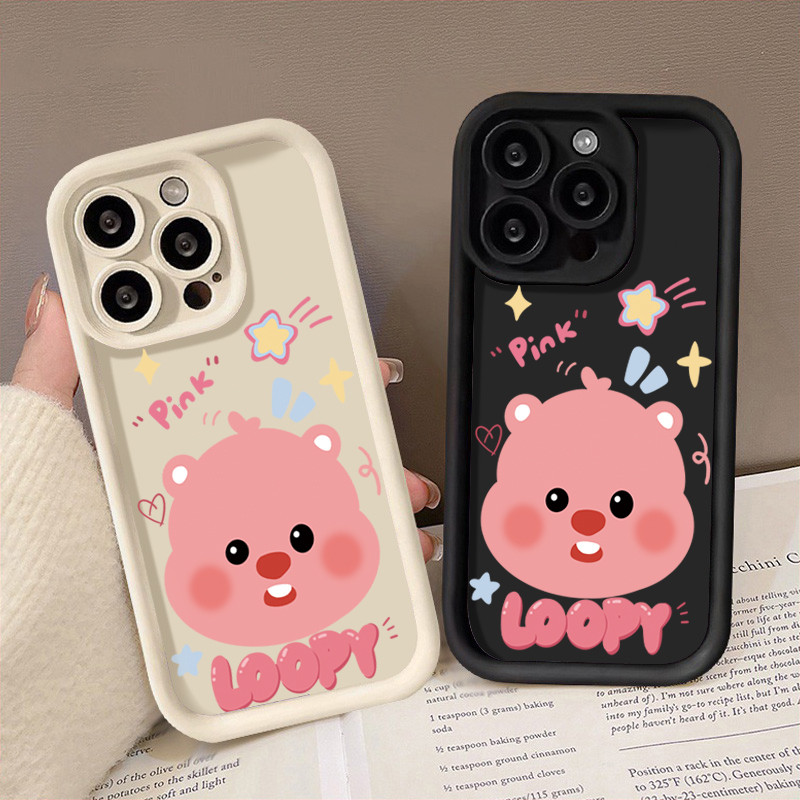 Ốp Lưng Hình Gấu Hồng Dễ Thương Loopy, Ốp Lưng iPhone 11/12/13/14/15/16/17 Pro Max Mềm TPU Trong Suố