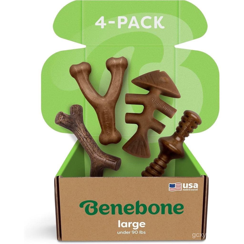 Đồ chơi nhai chó 4 gói lớn Benebone dành cho người nhai hung hãn, Sản xuất tại Mỹ, 90lbs và dưới
