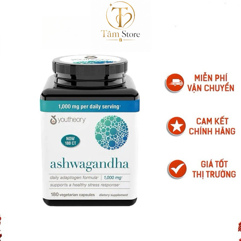 Viên uống nhân sâm Ấn Độ Ashwagandh youtheory, giảm stress, bồi bổ sức khỏe _TÂMSTORE