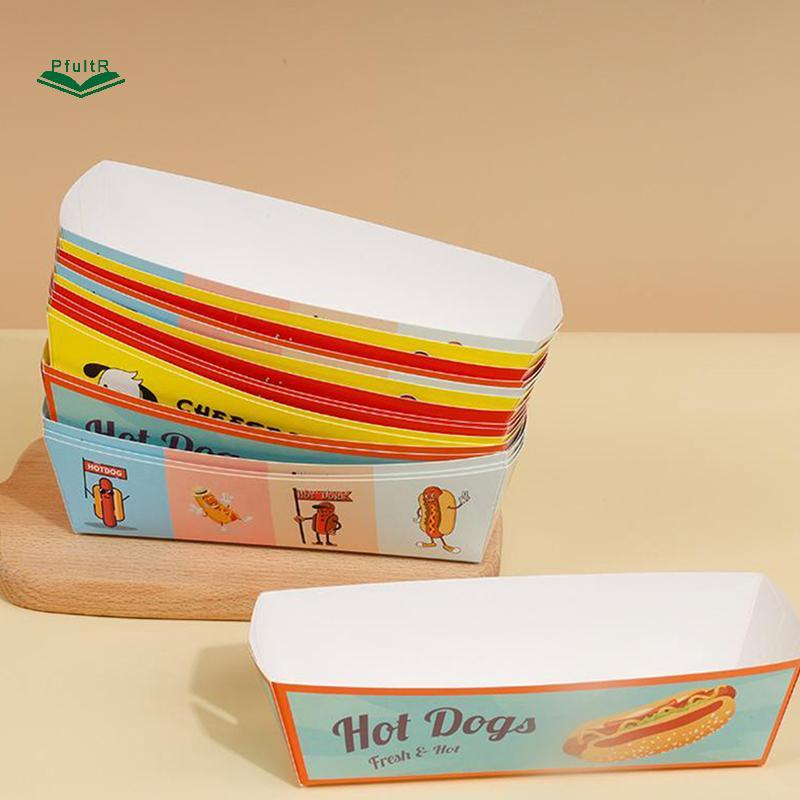 PfultR 100 Chiếc Khay Nửa Dài / Hotdog Không Lạnh Có Thiết Kế In Hình Hotdog Sandwich Hot Dog Paagin