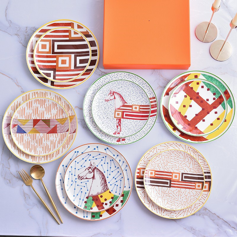 Fresh and stylish couple's ceramic Western-style dinner plates, bone china steak plates, tableware d
