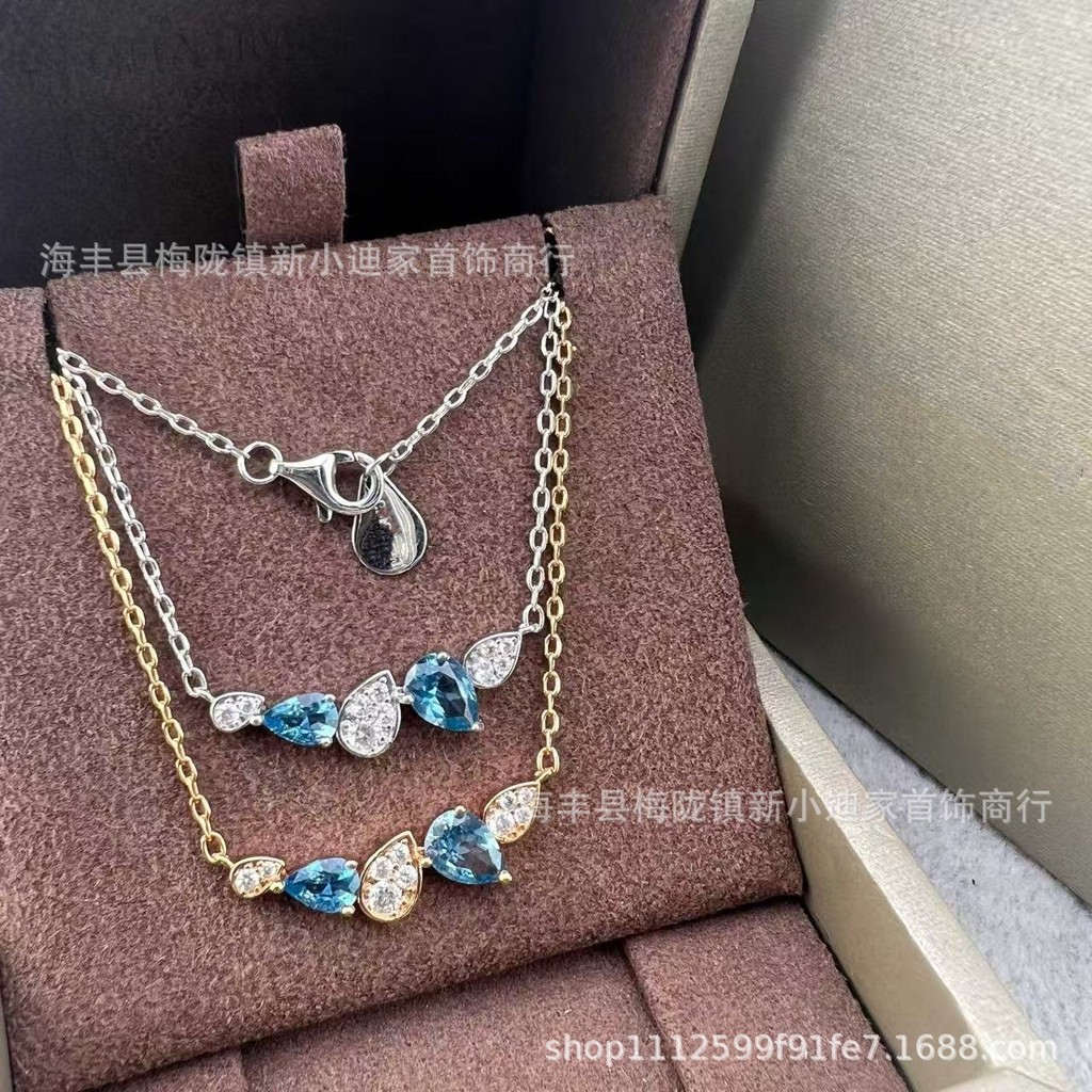 V Queen Josephine Series Five-Drop Necklace for Women, Blue Diamond Clavicle Chain, Versatile and El
