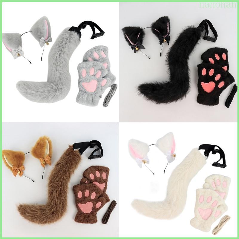 Nan 3 Bộ Trang Phục Mèo Halloween Băng Đô Đuôi Găng Tay Cho Bé Gái Cosplay Đảng