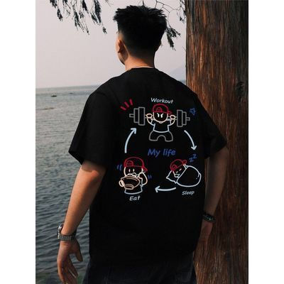Áo thun phong cách đường phố - Dáng rộng, tay ngắn - Họa tiết vẽ tay đơn giản - 100% cotton - Mềm mạ