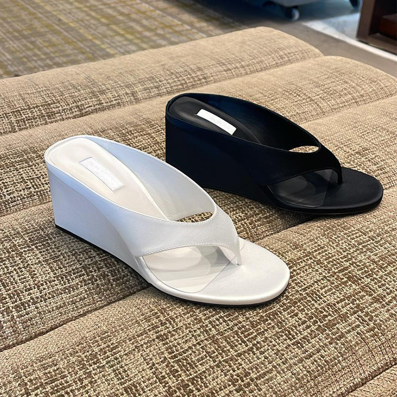 Cowhide Version~Thick-soled flip-flops for women, height-increasing wedge casual thong sandals, summ