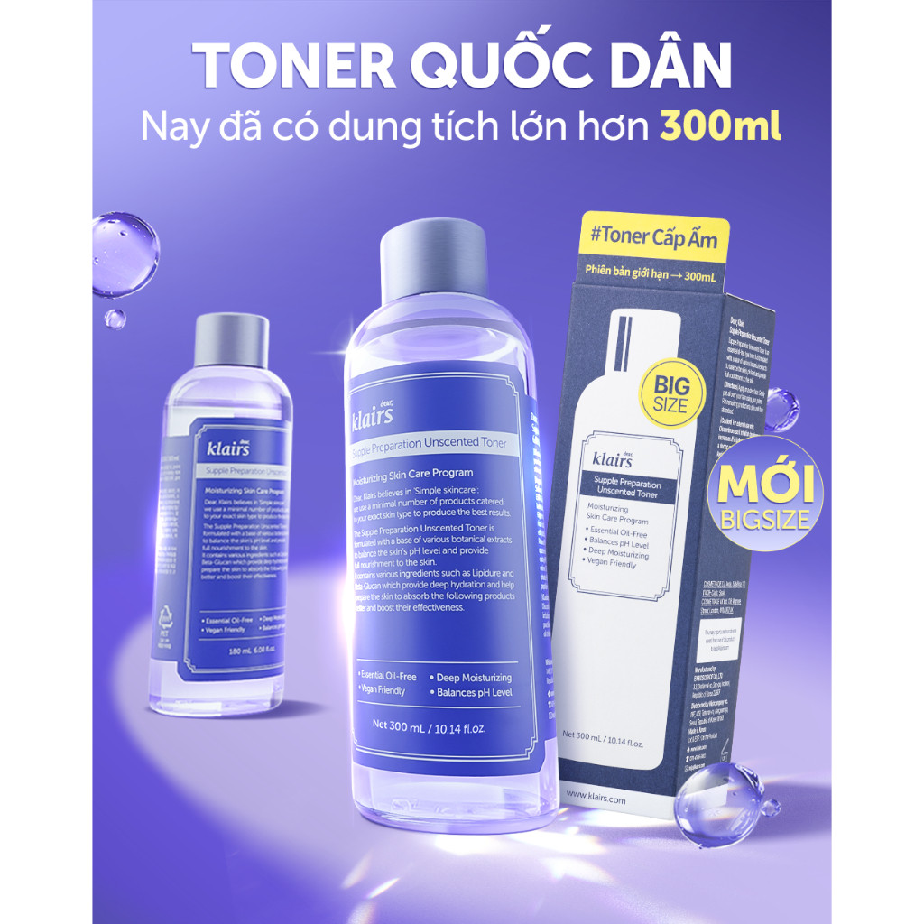 Nước hoa hồng Dear, Klairs Supple Preparation Unscented Toner hỗ trợ cấp ẩm 300ml [FS] | BigBuy360 - bigbuy360.vn