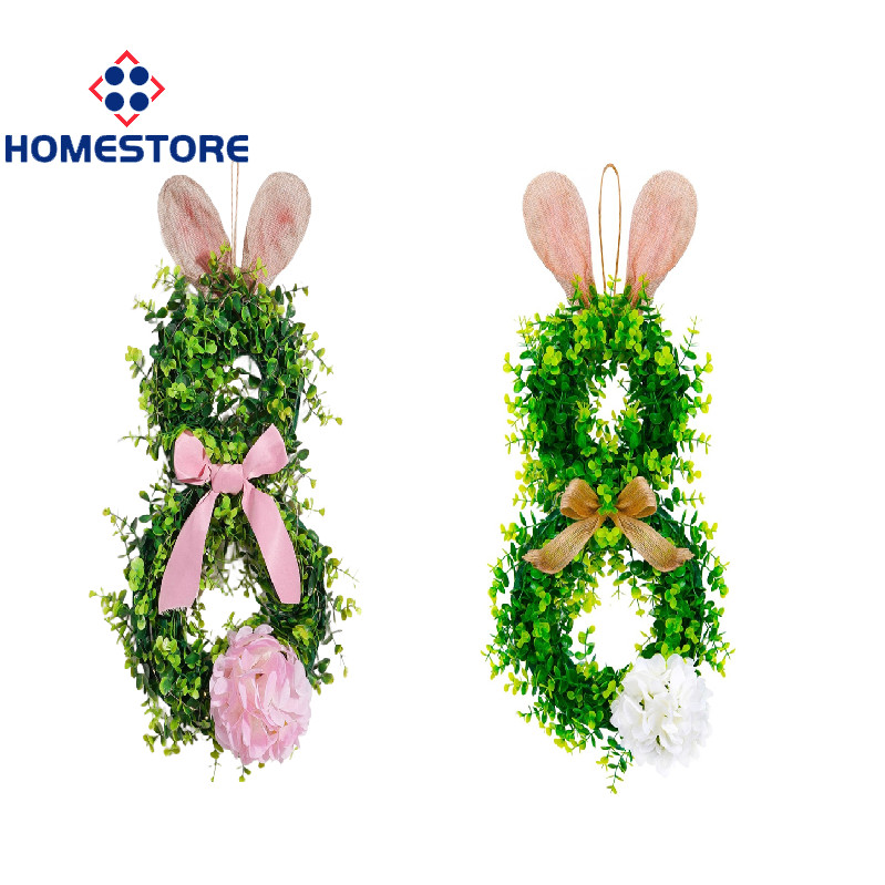 [Homestore]Charming Easter Wreath Featuring Pink and White Bunny Ears for Window Decoration
