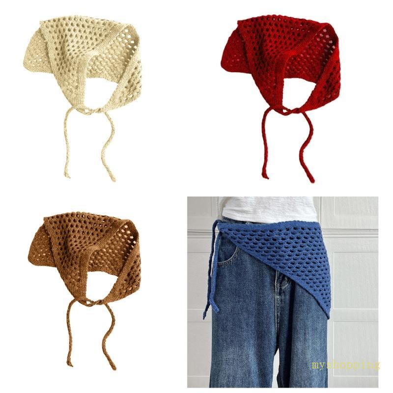 Popular Hollowed Knitted Head Wrap Triangular Scarf Multipurpose Shawl Hip Scarf