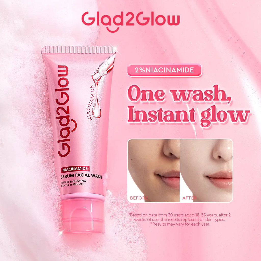[MỚI] Glad2Glow Niacinamide Serum Facial Wash 70ml One Wash Instant Glow Hydrating & Làm dịu sâu lỗ 