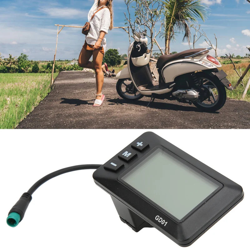 Màn hình FZElectric 36V 48V LCD GD01 Màn hình 5 chân phích cắm chống nước cho tay cầm 22,2mm Phích c