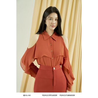 SM chiffon cam đất hở vai phủ bèo thiết kế Elise FS2412170TLWOOR