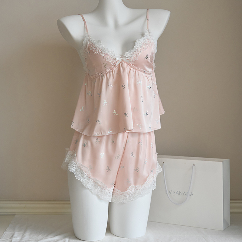 Bộ Đồ Ngủ Bằng Lụa Băng Tencel Sling Bộ Đồ Ngủ Sling Bộ Đồ Ngủ Bướm Sling Quần Short Ngực Miếng Lót 