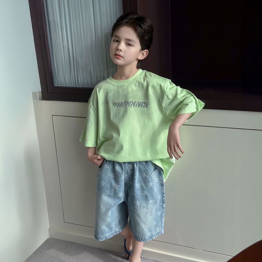 LDU8 Boys' pure cotton short-sleeve shirt t New summer casual loose-fitting mid-sleeve shirt, breath