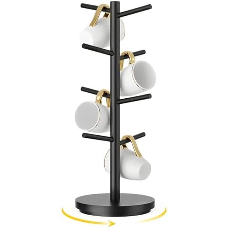 Wisuce Coffee Mug Holder Tree Upgraded 360Rotated Cup Holder for Counter Black Wood Cup Tree Mug Rac
